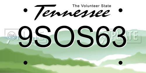 9SOS63 Tennessee License Plate