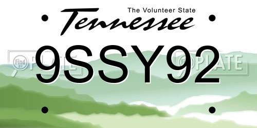 9SSY92 Tennessee License Plate