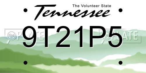 9T21P5 Tennessee License Plate