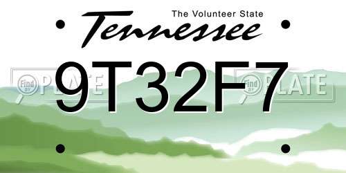 9T32F7 Tennessee License Plate