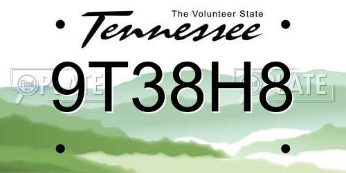 9T38H8 Tennessee License Plate
