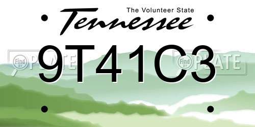 9T41C3 Tennessee License Plate