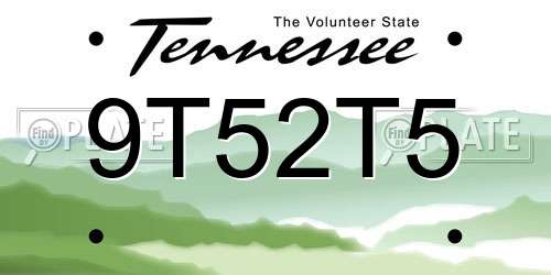 9T52T5 Tennessee License Plate