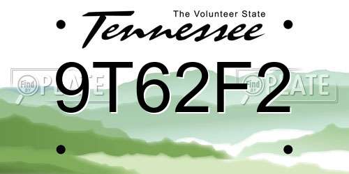 9T62F2 Tennessee License Plate