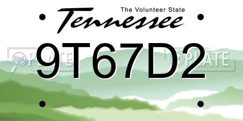 9T67D2 Tennessee License Plate