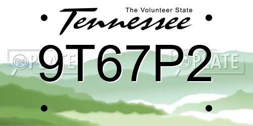 9T67P2 Tennessee License Plate