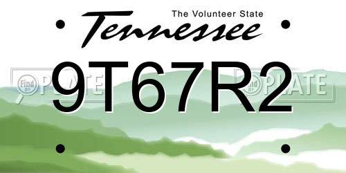 9T67R2 Tennessee License Plate