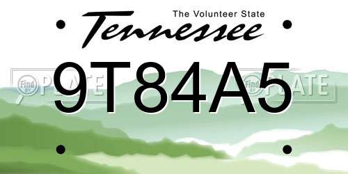 9T84A5 Tennessee License Plate