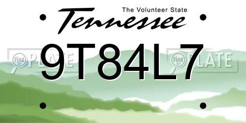 9T84L7 Tennessee License Plate