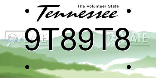 9T89T8 Tennessee License Plate