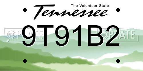 9T91B2 Tennessee License Plate