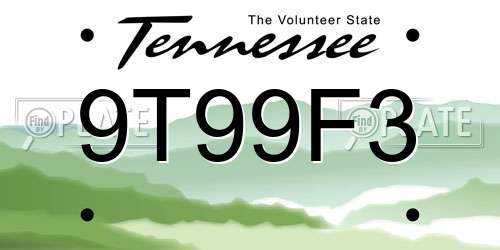 9T99F3 Tennessee License Plate