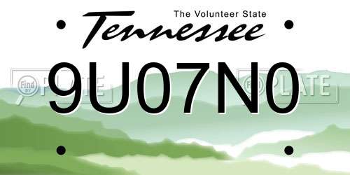 9U07N0 Tennessee License Plate