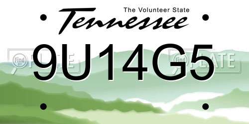 9U14G5 Tennessee License Plate