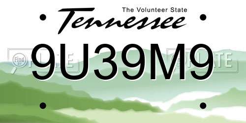 9U39M9 Tennessee License Plate