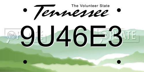 9U46E3 Tennessee License Plate