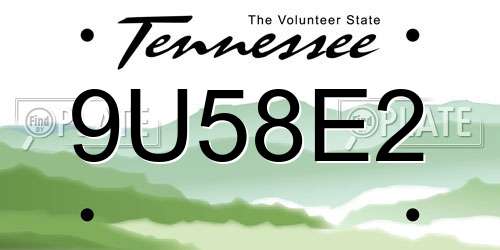 9U58E2 Tennessee License Plate