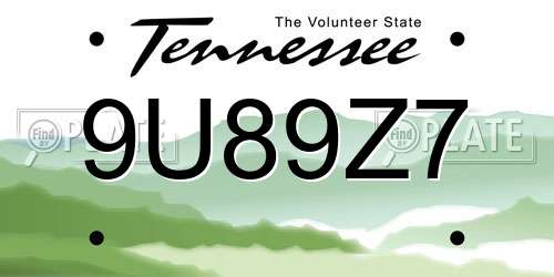 9U89Z7 Tennessee License Plate