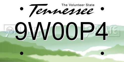 9W00P4 Tennessee License Plate