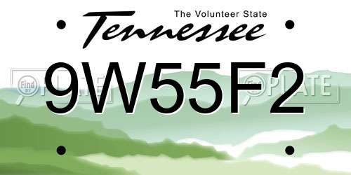 9W55F2 Tennessee License Plate