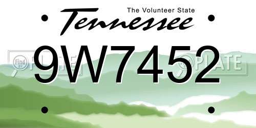 9W7452 Tennessee License Plate