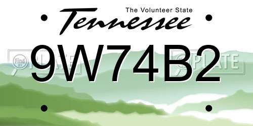 9W74B2 Tennessee License Plate