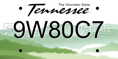 9W80C7 Tennessee License Plate