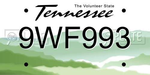9WF993 Tennessee License Plate