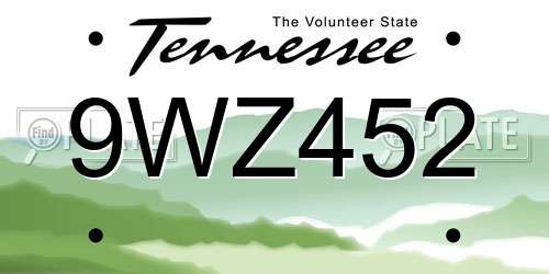 9WZ452 Tennessee License Plate