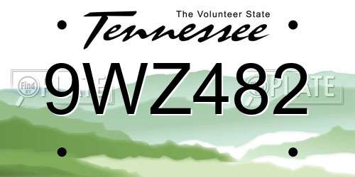 9WZ482 Tennessee License Plate