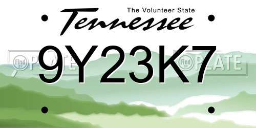 9Y23K7 Tennessee License Plate
