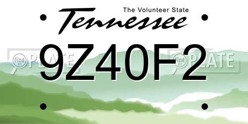 9Z40F2 Tennessee License Plate