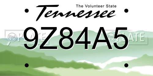 9Z84A5 Tennessee License Plate