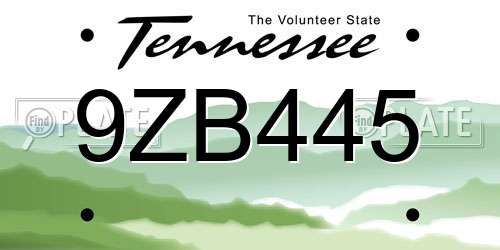 9ZB445 Tennessee License Plate