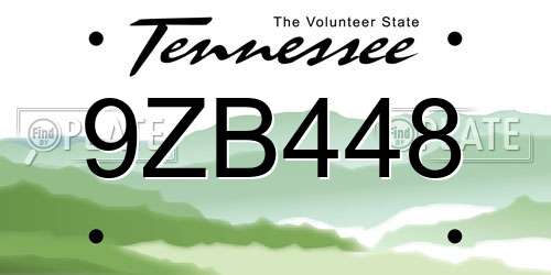 9ZB448 Tennessee License Plate