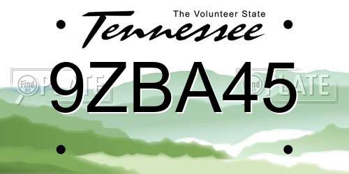 9ZBA45 Tennessee License Plate