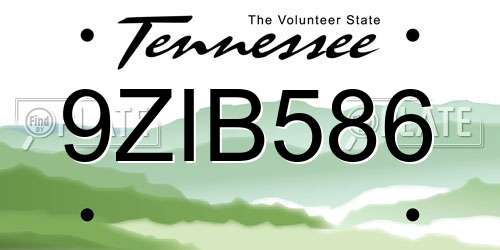 9ZIB586 Tennessee License Plate