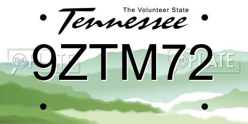 9ZTM72 Tennessee License Plate