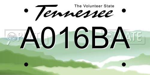 A016BA Tennessee License Plate