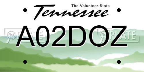A02DOZ Tennessee License Plate