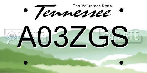 A03ZGS Tennessee License Plate