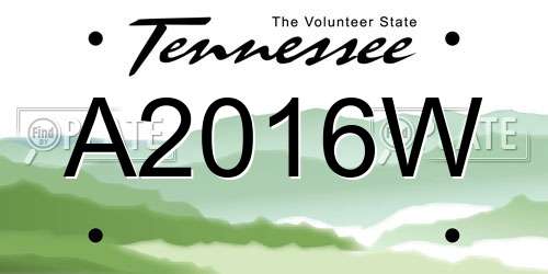 A2016W Tennessee License Plate