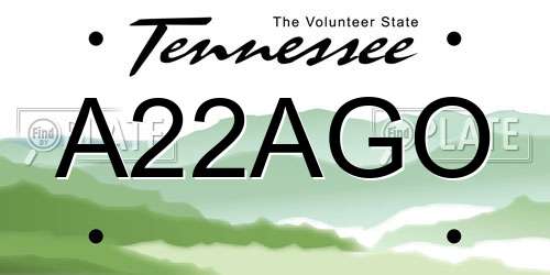 A22AGO Tennessee License Plate