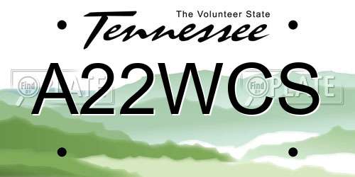 A22WCS Tennessee License Plate