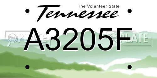 A3205F Tennessee License Plate