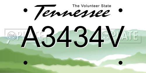 A3434V Tennessee License Plate