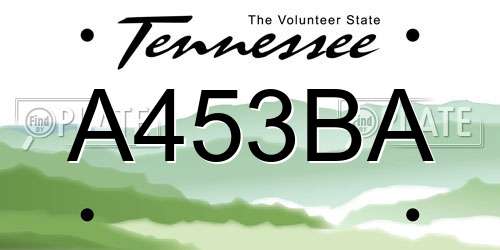 A453BA Tennessee License Plate