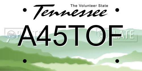 A45TOF Tennessee License Plate