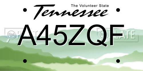 A45ZQF Tennessee License Plate