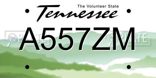 A557ZM Tennessee License Plate